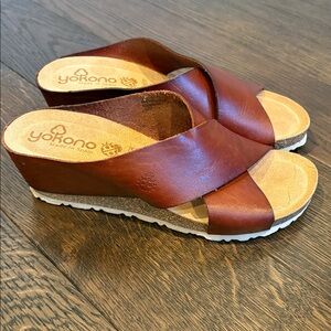 Yokono Cross Strap Leather Wedge Sandals Made In Spain Size 9 Travel